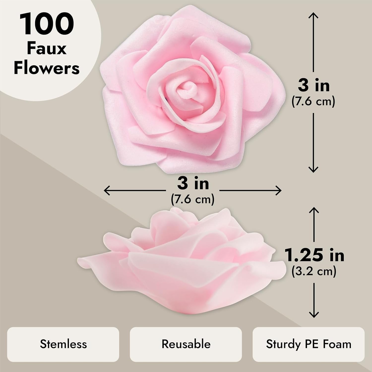 Wedding Decor Artificial Flowers Carnation Heads - Faux Flowers For Vase, Centerpiece Table Decorations, Wedding Centerpieces & Bridal Bouquet & - Bulk 100 Pack, 3-Inch Diameter, Light Pink