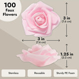 Wedding Decor Artificial Flowers Carnation Heads - Faux Flowers For Vase, Centerpiece Table Decorations, Wedding Centerpieces & Bridal Bouquet & - Bulk 100 Pack, 3-Inch Diameter, Light Pink