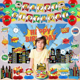 City Hero Birthday Decoration Set with Backdrop & Balloons