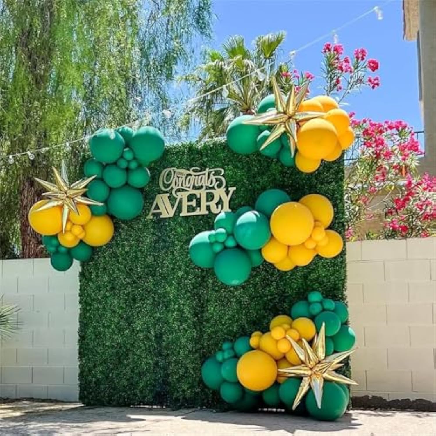 Green Yellow Balloon Garland Arch Kit, Dark Green Yellow Metallic Gold Balloon With Gold Confetti Explosion Star Foil Balloon For Birthday Baby Shower Class Of 2025 Graduation Party Decoration