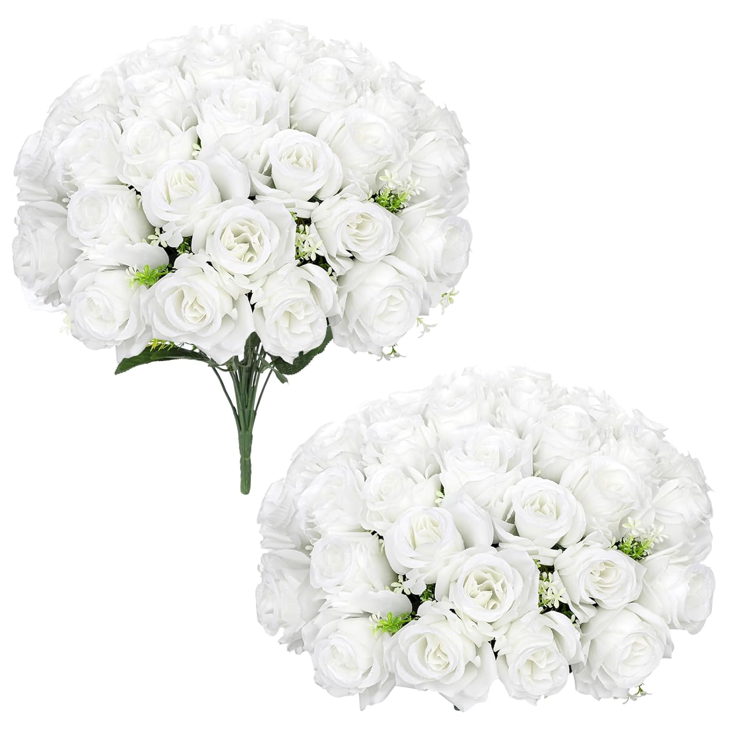 White Roses Artificial Flowers, 2 Pack Rose Fake Flower Bouquets Realistic Faux Silk Flowers For Vase Bridal Bouquet Wedding Centerpieces Arrangements Home Décor