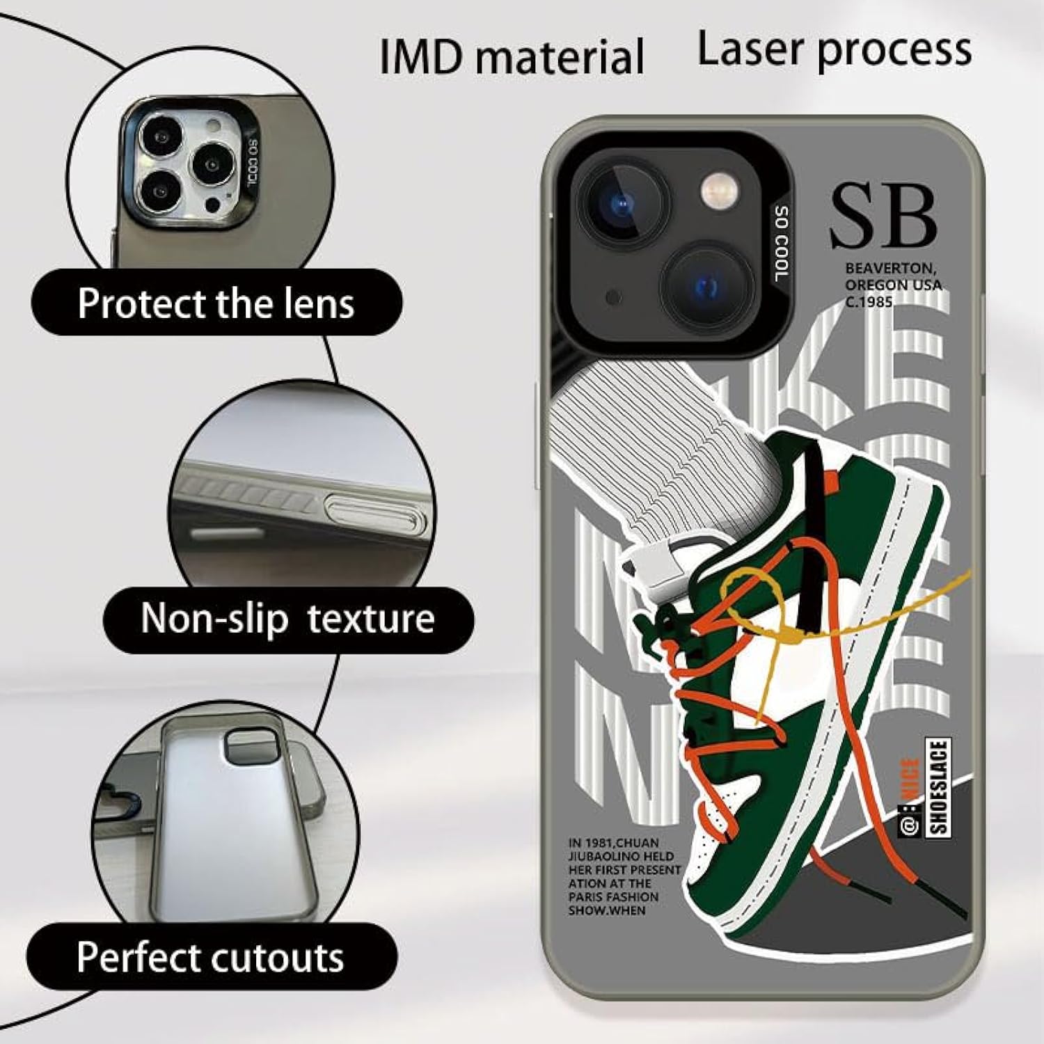 Vintage Sports Shoes Case Compatible With Iphone 13/14, Cool Brand Funny Sb Sneaker Phone Case For Boys Girls, Non-Slip Shockproof Protective Rubber Cover Grey