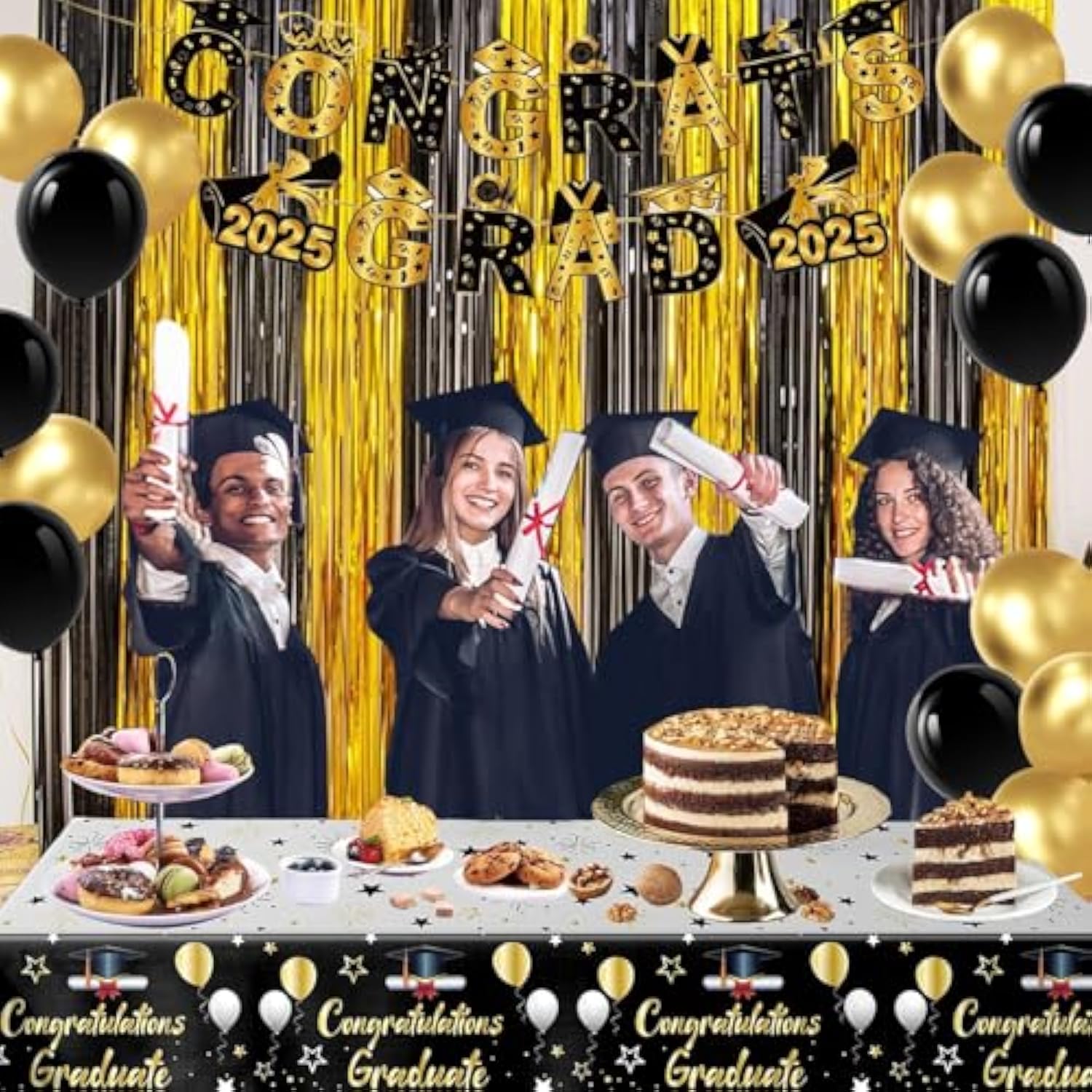 70pcs Black & Metallic Gold 12" Balloons for Graduation, Birthday, Anniversary Party Decor