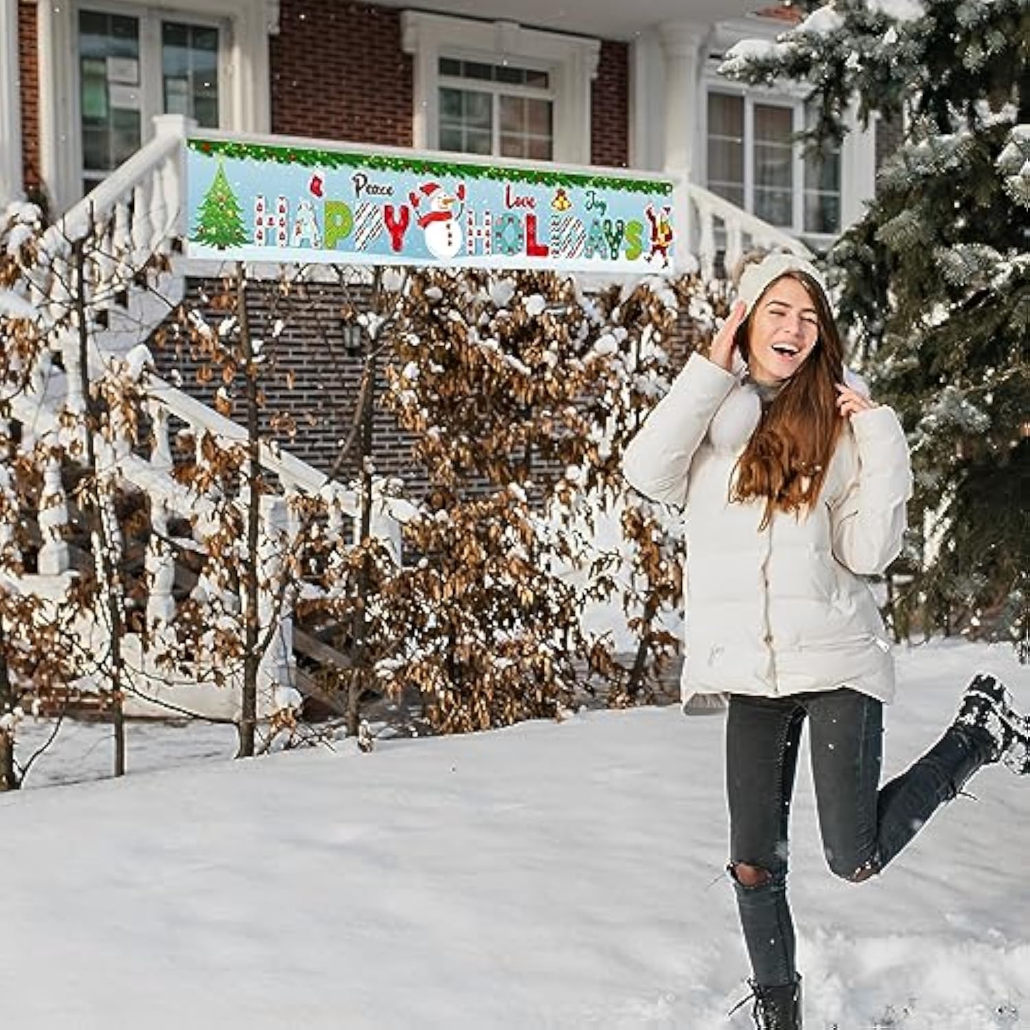 Pace Love Joy Happy Holidays Banner, Blue Merry Christmas Yard Banner, Xmas Holidays Christmas Decorations 2026 Outdoor Indoor