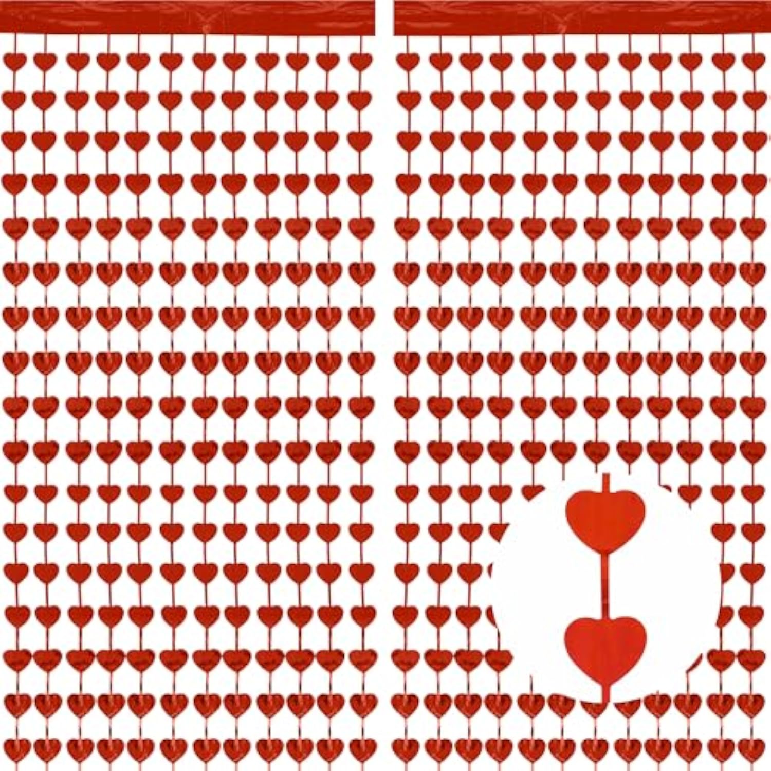 2 Pcs Red Valentines Day Backdrop Heart Shape Door Streamers Foil Tinsel Fringe Curtain For Valentines Decorations Girls Birthday Party Background Photo Booth Props (3.28 Ft X 6.57 Ft)