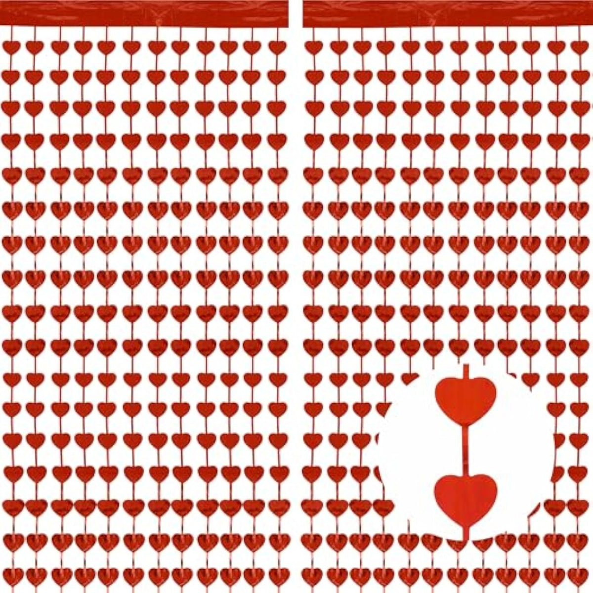 2 Pcs Red Valentines Day Backdrop Heart Shape Door Streamers Foil Tinsel Fringe Curtain For Valentines Decorations Girls Birthday Party Background Photo Booth Props (3.28 Ft X 6.57 Ft)