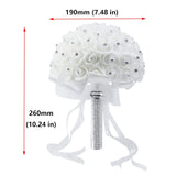 7.5Inches White Rhinestone Ribbon Bridal Wedding Bouquet 1Pcs Handmade Artificial Silk Holding Flowers For Wedding