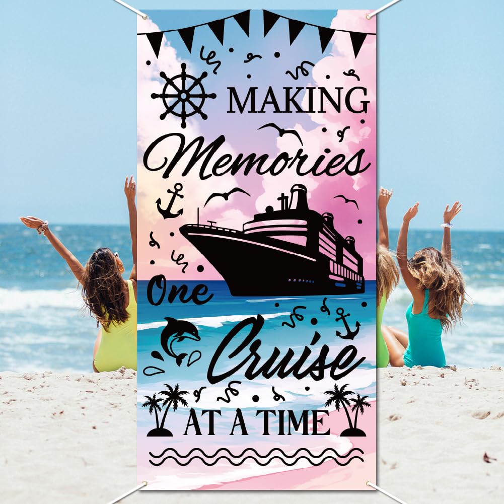 Cruise Ship Background Photo Door Banner for Party Decor, 5.9x2.9ft Ocean Travel Ship Deck Theme Photo Door Backdrop Props Decor Large Fabric Fun Travel Backdrop Birthday Party Supplies