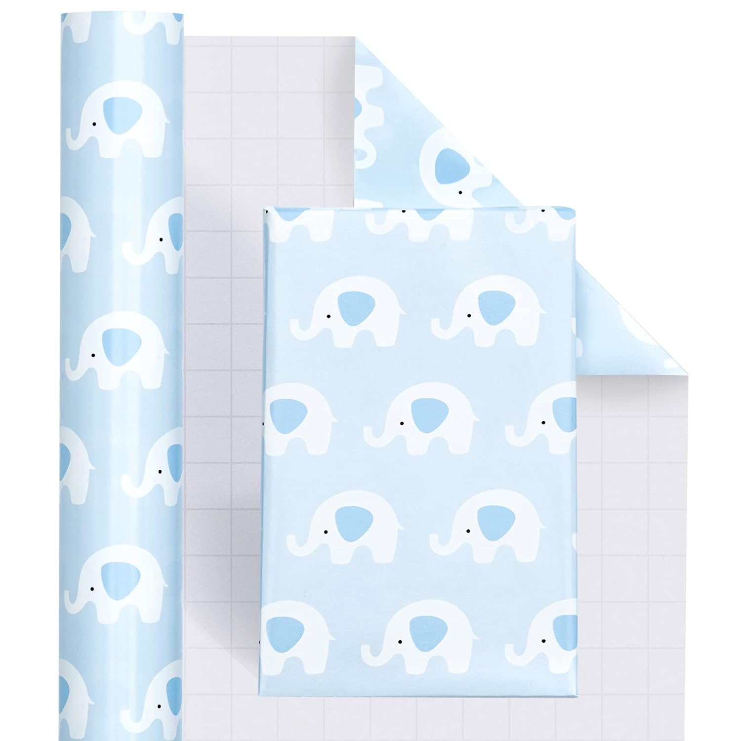 30 Inch Baby Shower Wrapping Paper Roll - Cute Baby Blue Elephant Design For Baby Shower, Birthday, Holiday, Party - 30 Inch X 33 Feet