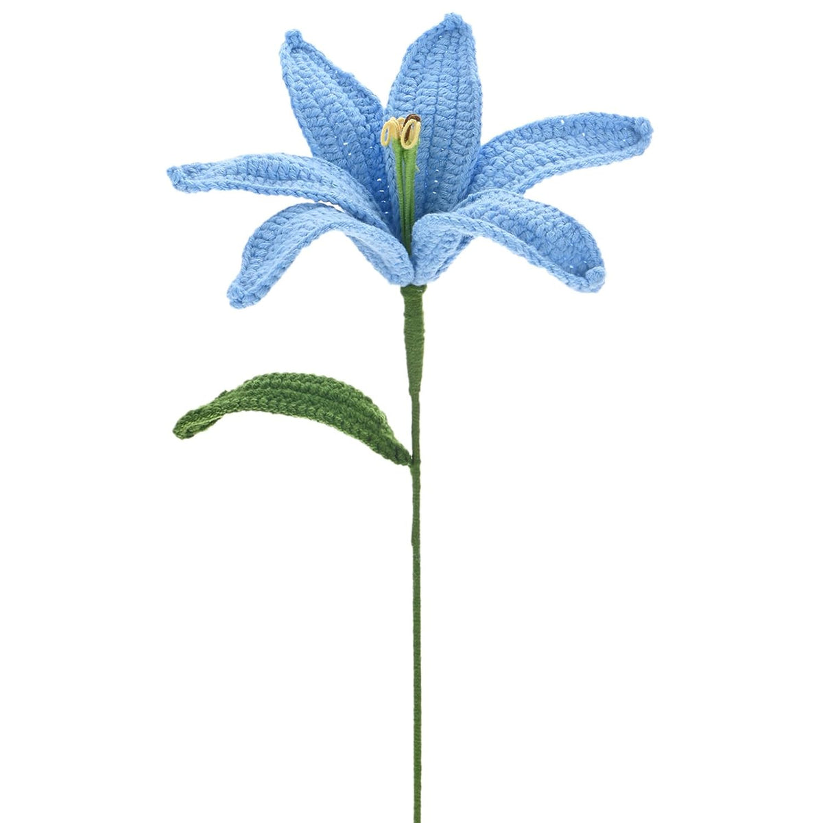 1-Pack Crochet Flowers, Knitted Artificial Wool Lily For Mother'S Day/Wedding/Birthday/Diy Decor, Handmade Knitted Flowers [Blue]