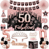 50Th Birthday Decorations For Women,32Pcs 50Th Birthday Party Decorations,Including Backdrop, Crown, Sash, Banner, Hanging Swirl,Cake Topper,Balloons,Paper Fans,Anniversary Card And Paper Fans