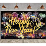Happy New Year Fabric Backdrop Fireworks Party Photo Booth Banner