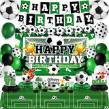 Soccer Birthday Party Decorations, 44Pcs World Soccer Party Decorations Included Happy Birthday Backdrop Tablecloth Cake Toppers Honeycomb Centerpieces for Soccer Party Supplies