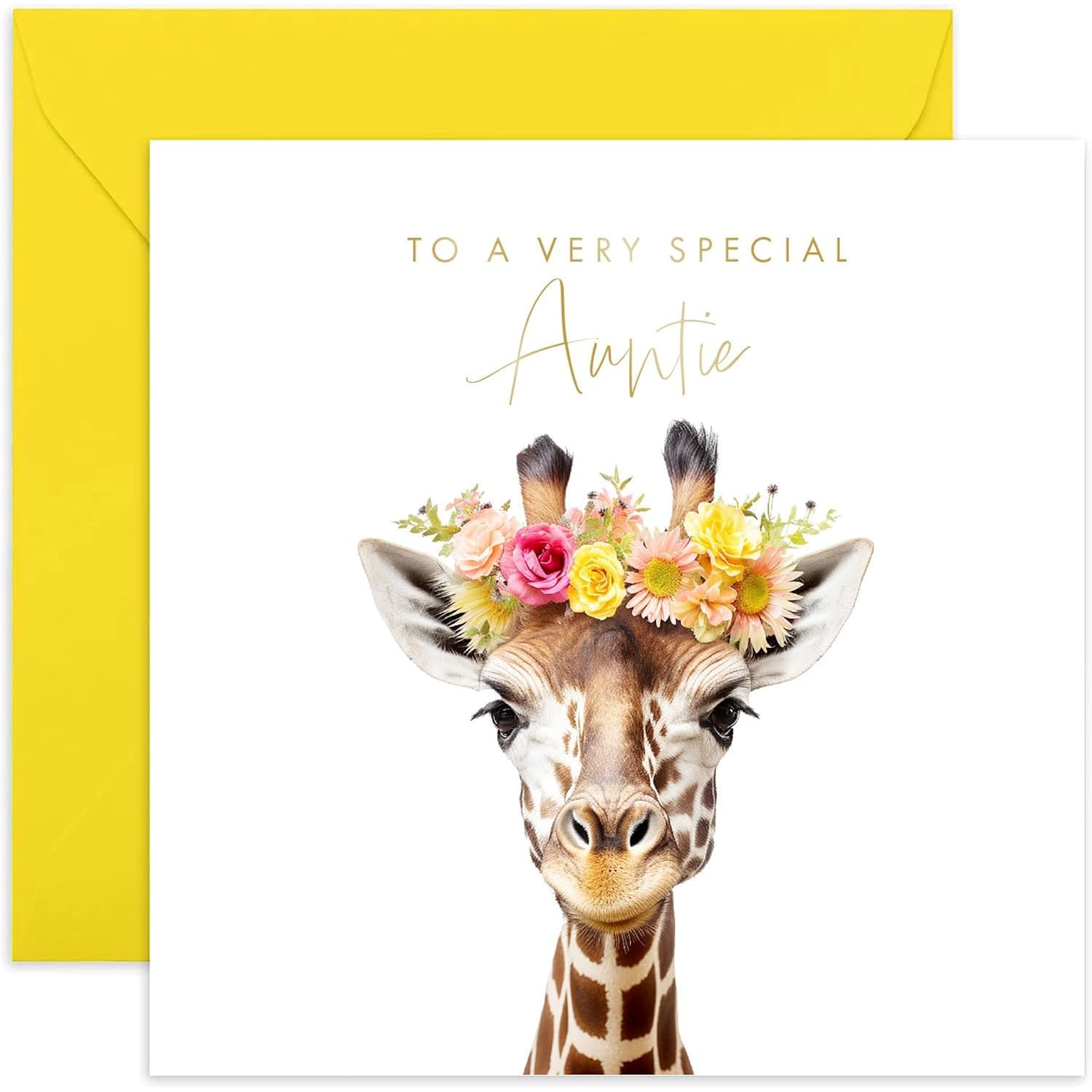 Old English Co. Giraffe Very Special Auntie Card - Giraffe Floral Cute Birthday Card For Her - Cute Well Done Congratulations Cards For Auntie From Niece Or Nephew | Blank Inside With Envelope