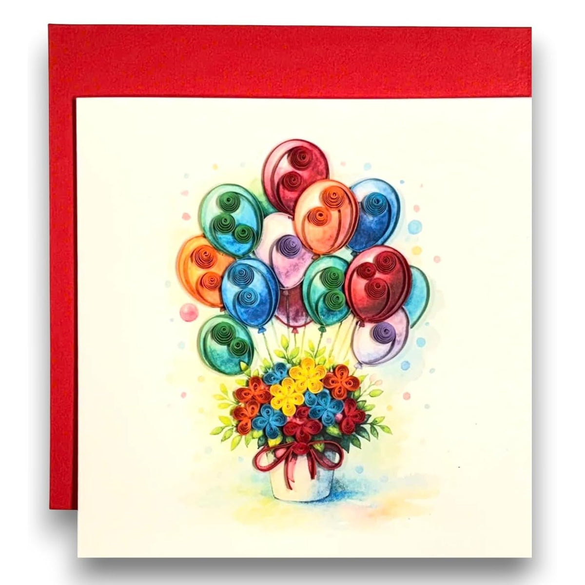 Handmade Quilling Love Card Romantic Greeting For Valentine Birthday Anniversary Special Occasion Congratulations Floral Balloon Design Heartfelt Gift Blank Inside