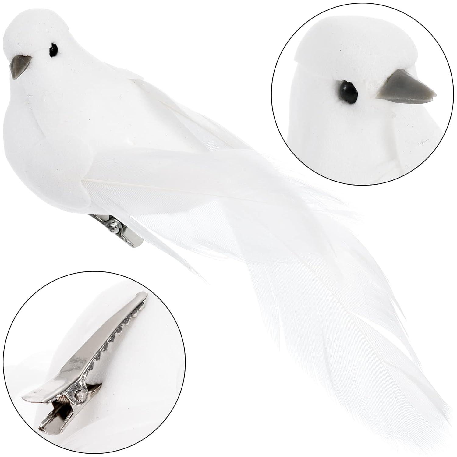 12 Pack Artificial White Birds, Feathered Mini Doves Decor With Clips, White Dove Ornaments For Christmas Tree Home Garden Wedding Party Diy Decoration