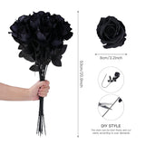 12 Pcs Black Roses Artificial Flowers With Long Stem, Faux Silk Rose Bouquet Realistic Lifelike Fake Floral Bundles For Halloween Valentine'S Day Wedding Party Table Centerpiece Decor, Small