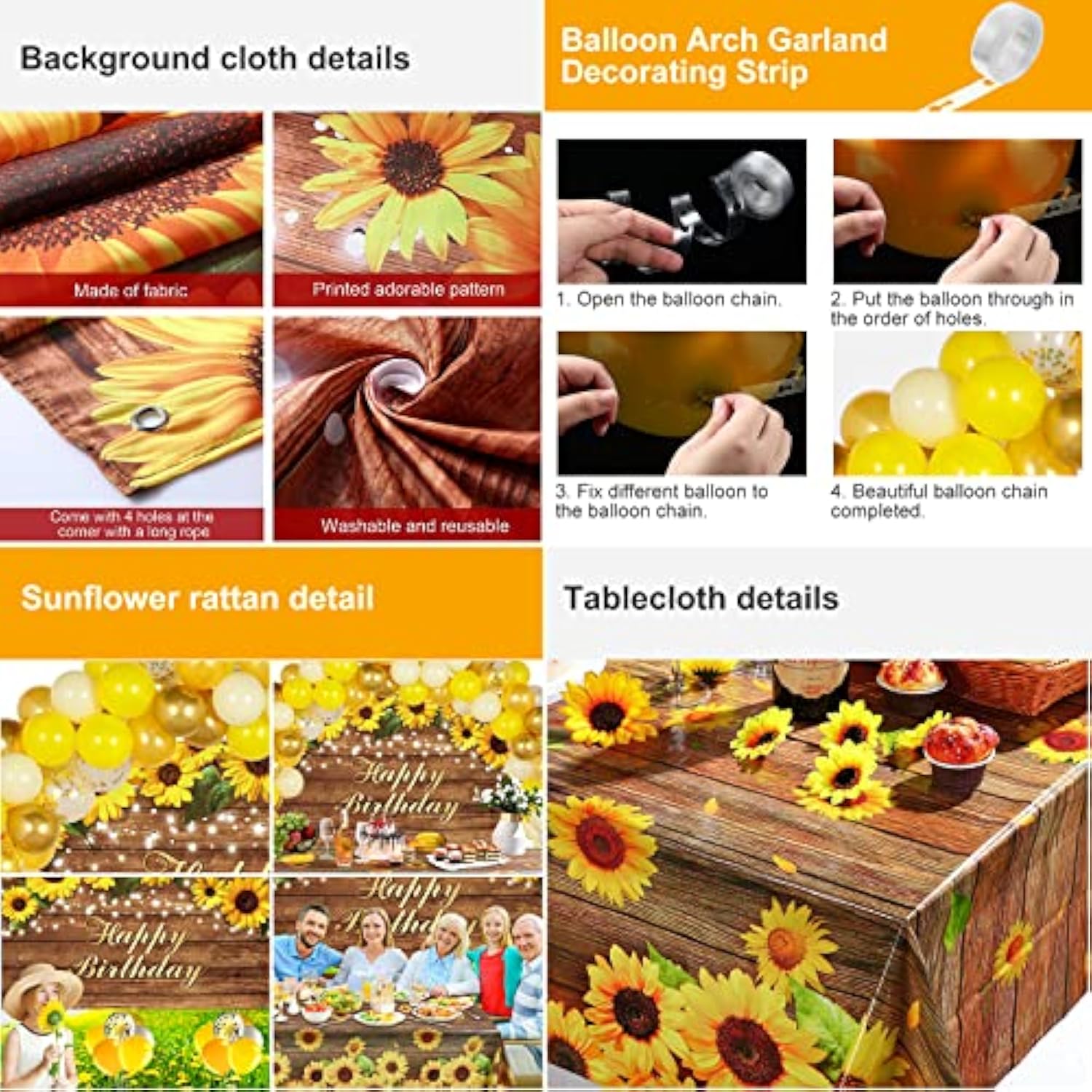 Sunflower Party Decor Kit with Balloons, Banner, Tablecloth & Garland for Birthday/Wedding