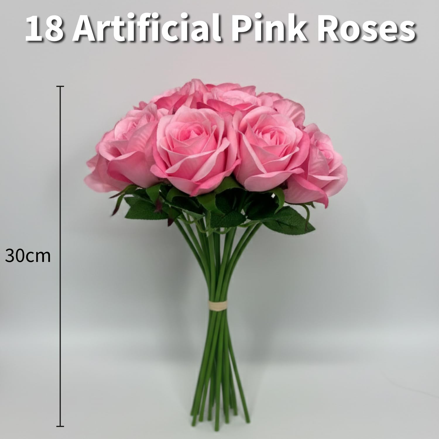 Pink Artificial Roses, Bunch Of 18 Fake Pink Roses With Stems, (12") 30Cm Silk Flowers Bouquet For Outdoor & Indoor Events Wedding Party Home Decoration & Gifts-Diy & Crafts