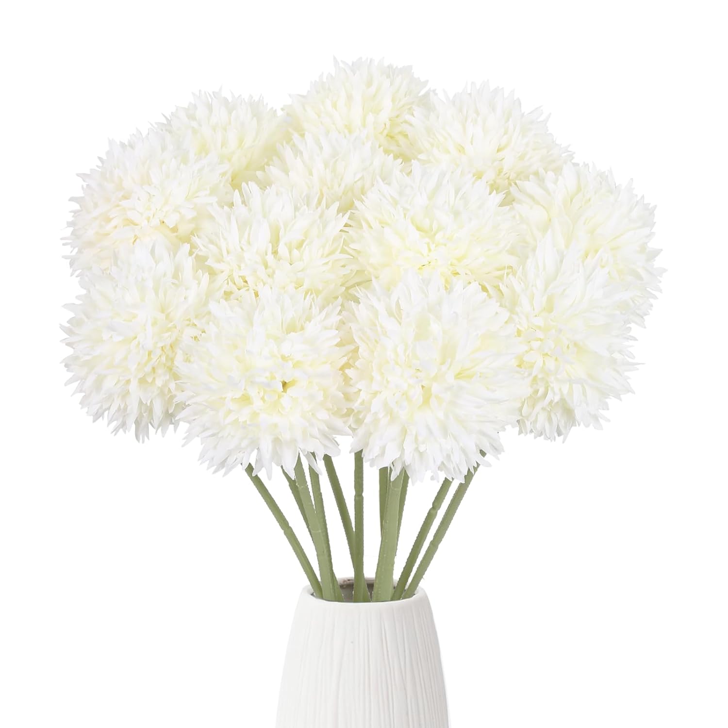 12Pcs White Chrysanthemums Artificial Flowers 17.3’’Long Stem Fake Mums Faux Silk Flowers For Vase Table Centerpiece Home Wedding Party Garden Decoration(White)