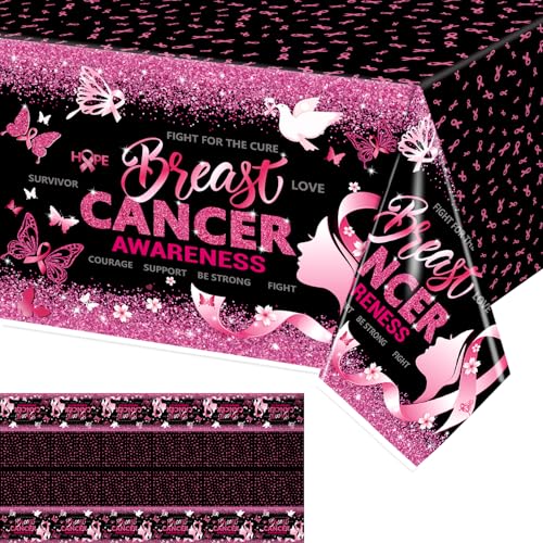 3 Pieces Breast Cancer Table Cloth, Breast Cancer Awareness Decorations