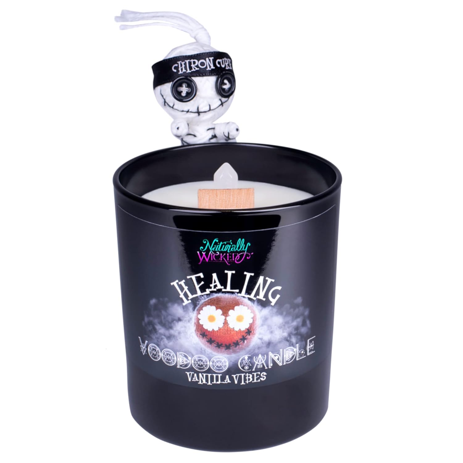 Voodoo Healing Candle Set - Inc. Voodoo Doll, Crystal, Wood Wick, Vanilla Vibes Scent & Gift Box