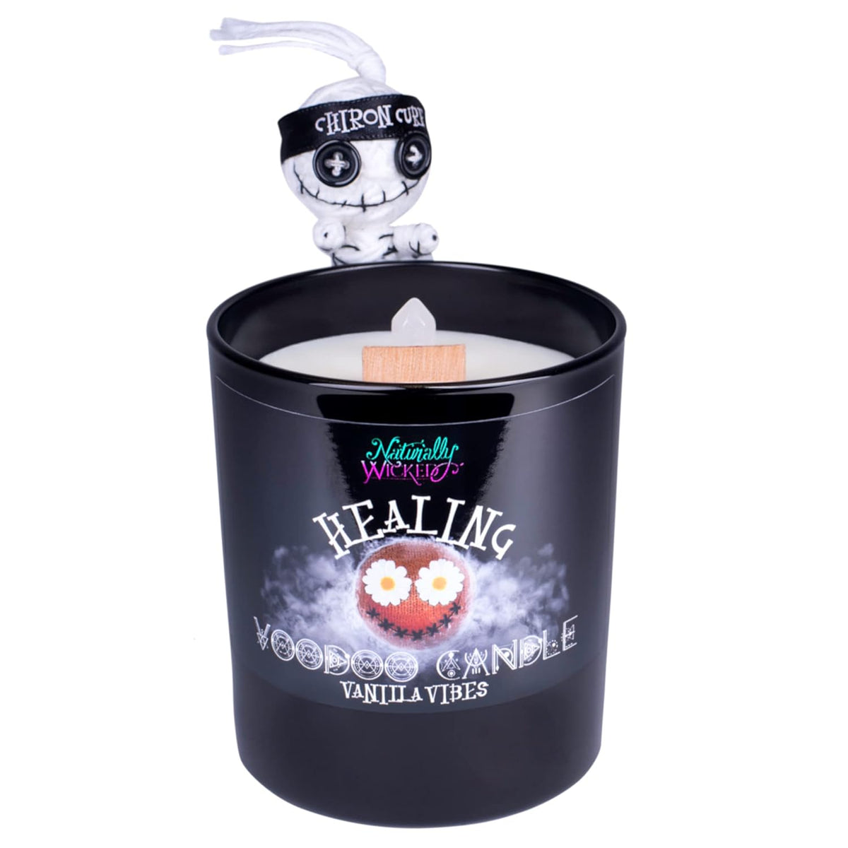 Voodoo Healing Candle Set - Inc. Voodoo Doll, Crystal, Wood Wick, Vanilla Vibes Scent & Gift Box