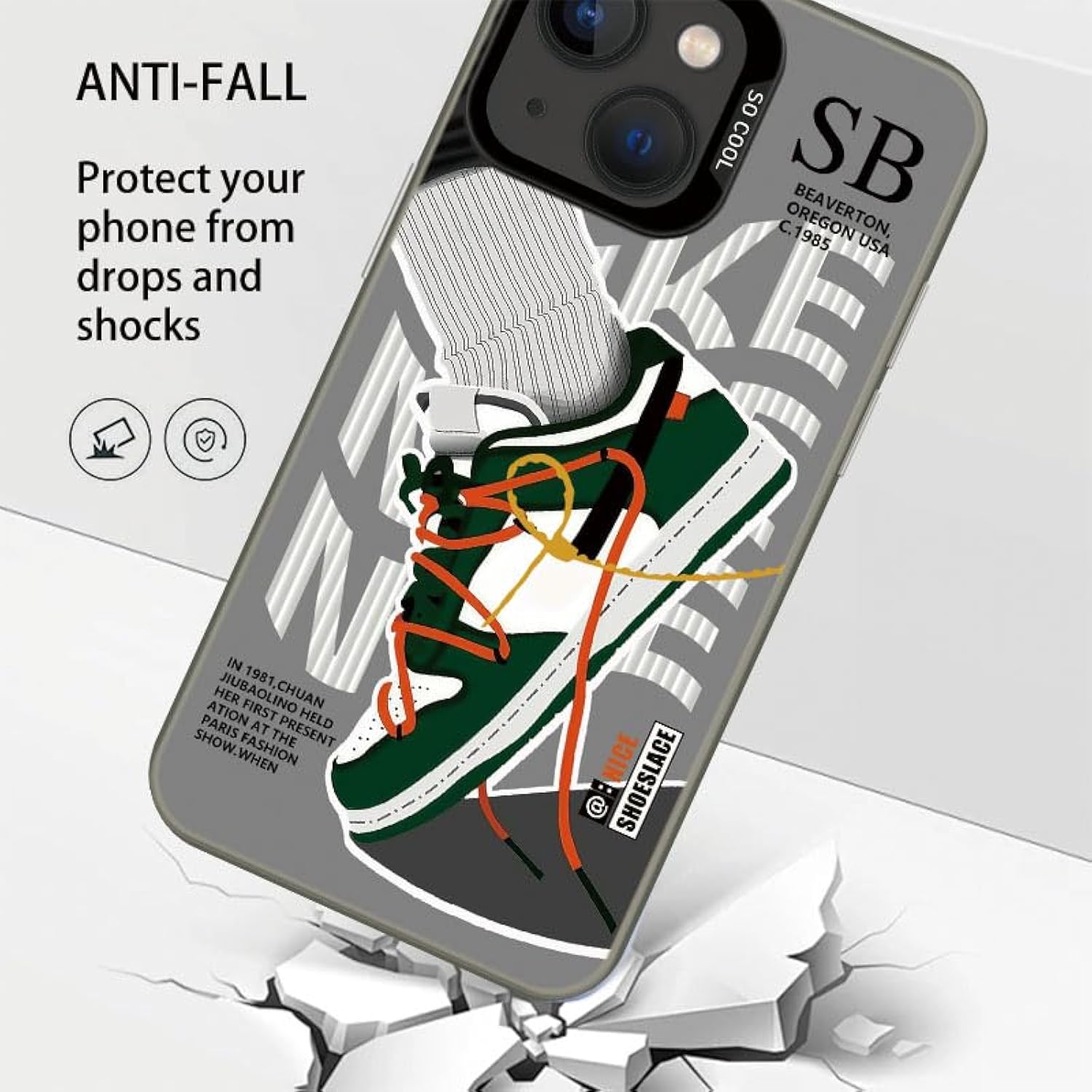 Vintage Sports Shoes Case Compatible With Iphone 13/14, Cool Brand Funny Sb Sneaker Phone Case For Boys Girls, Non-Slip Shockproof Protective Rubber Cover Grey