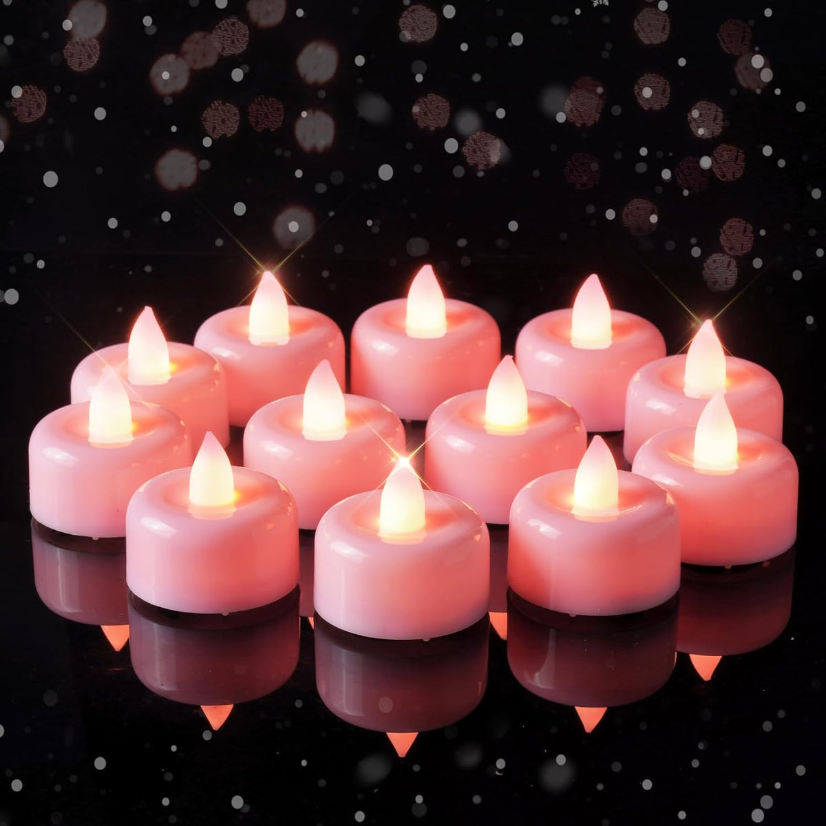 12 Pack Pink Flameless Led Tea Lights Candles Battery Operated, Electric Fake Tealight Candles For Votive, Wedding, Table Centerpiece, Theme Party, Aniversary, Proposal, Christmas, Pink Base