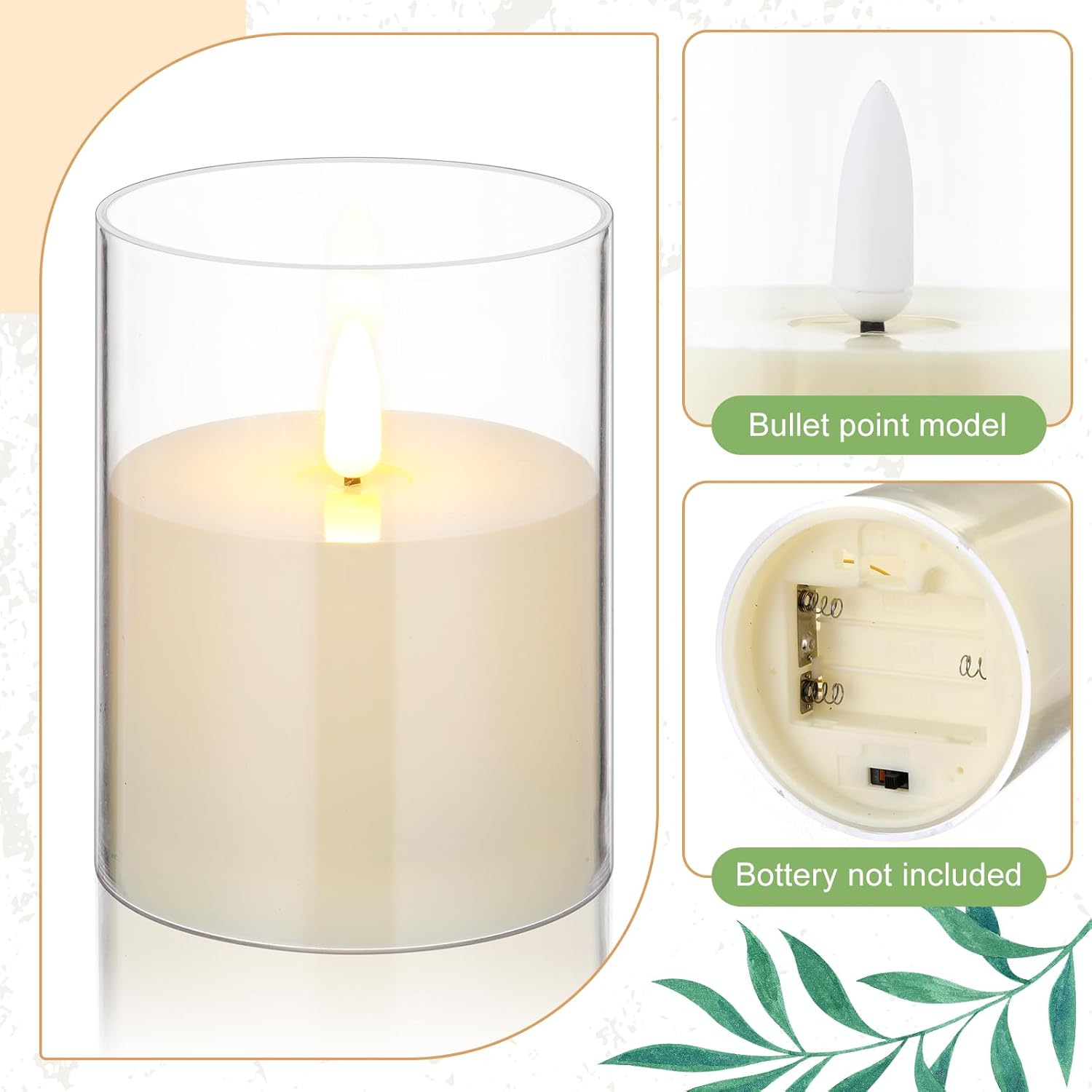20 Pcs Valentine Candle Rings Wreaths 3 Inch Wedding Centerpiece Led Flameless Candles Rose Eucalyptus Rings For Tables Party Centerpiece Valentines Mother'S Day Decoration (White)