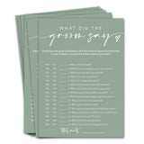 Bridal Shower Games Cards & What Did The Groom Say - 25 Guest Engagement Party Wedding Games - Minimalist Green Wedding Party Supplies - C12