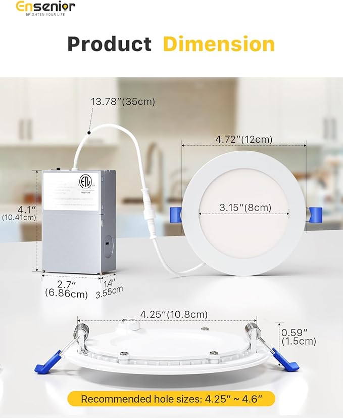 12 Pack 4 Inch Dimmable LED Recessed Ceiling Lights 2700K-5000K 9W High Brightness