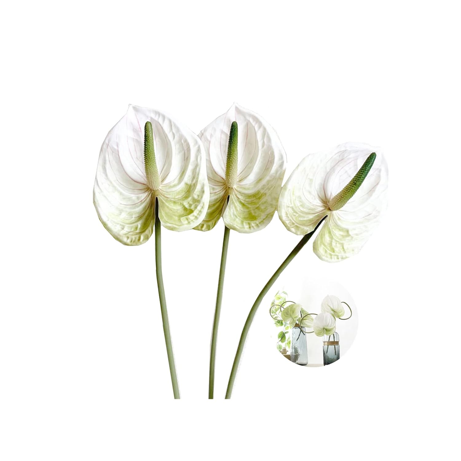 26 "Artificial Anthurium Lily Flowers Permanent Flower, 3 Pcs Tropical Imitation Plant Flower Bouquets For Table Centerpieces And Bridal Wedding Festival Decor Flower (White)
