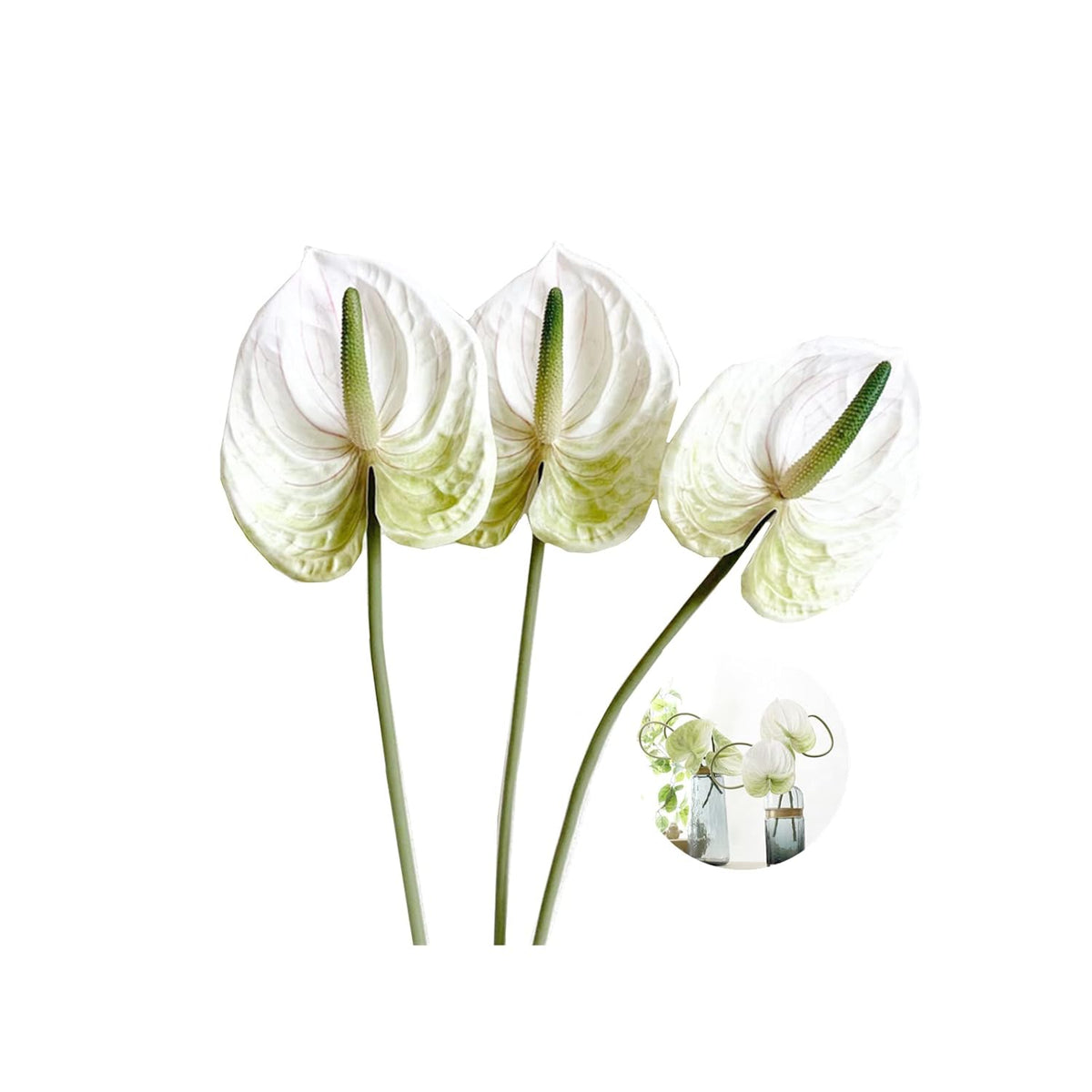 26 "Artificial Anthurium Lily Flowers Permanent Flower, 3 Pcs Tropical Imitation Plant Flower Bouquets For Table Centerpieces And Bridal Wedding Festival Decor Flower (White)
