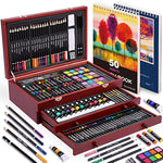 175 Piece Deluxe Art Set With 2 Drawing Pads, Acrylic Paints, Crayons, Colored Pencils, Paint Set In Wooden Case, Professional Art Kit, Art Supplies For Adults, Teens And Artist, Woodmuse Plus