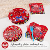 96Pcs Spider 3Rd Birthday Decorations For Boys Super Theme Hero 3Rd Birthday Plates And Napkins Blue Red Spider Three Year Old Decoration Favors For Kids 3 Year Old Party Supplies Serves 24