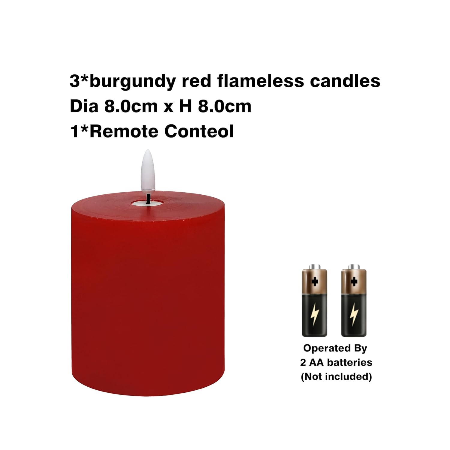 Red Wax Flameless Candles - Realistic Flickering Led Pillar Candles With Remote & Timer, Battery Operated, For Valentine'S Day, Home, Wedding, Birthday Decorations, Set Of 3