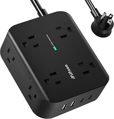Surge Protector Power Strip 8 Wide Outlets 4 USB Ports 5FT Flat Plug Extension Cord Wall Mount