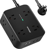 Surge Protector Power Strip 8 Wide Outlets 4 USB Ports 5FT Flat Plug Extension Cord Wall Mount