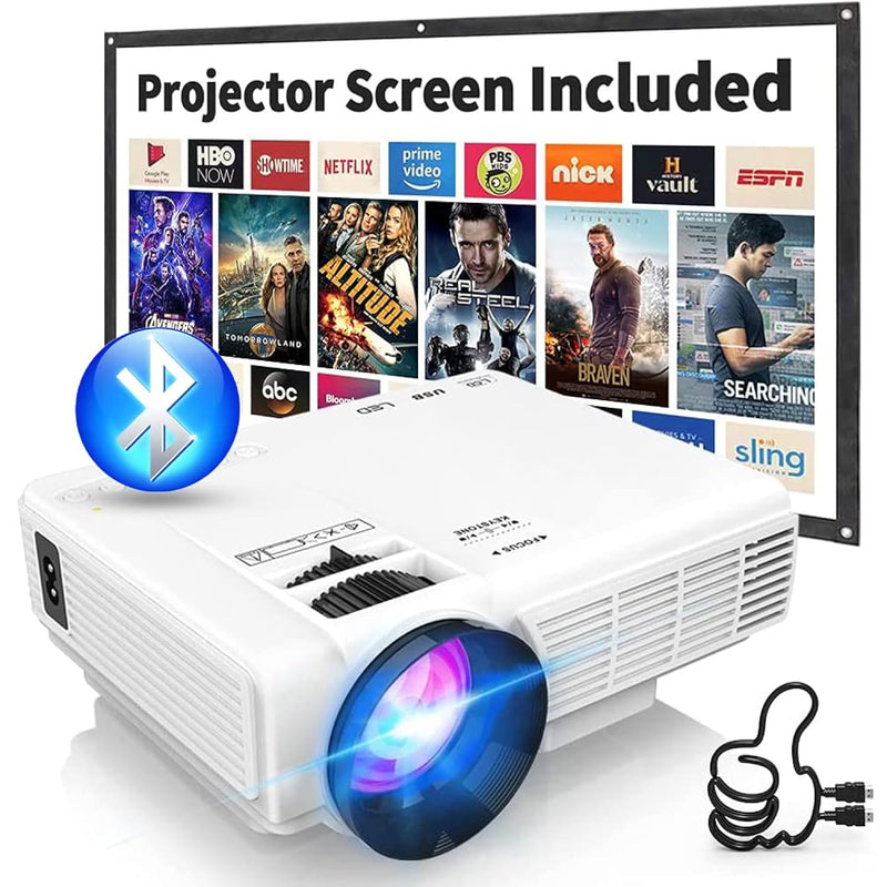 Mini 1080P Projector with Two-Way Bluetooth, Screen, HDMI/USB/Smartphone