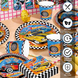 194Pcs Hot Car Birthday Party Decorations Race Car Plates Napkins Banner Tablecloth Disposable Parper Cups Straws Tableware Set Party Supplies For Kids Boys Birthday Decor 24 Guests