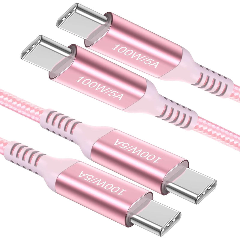 100W Usb C To Usb C Cable Pink, 10Ft Long [2-Pack], Type C Super Fast Charging