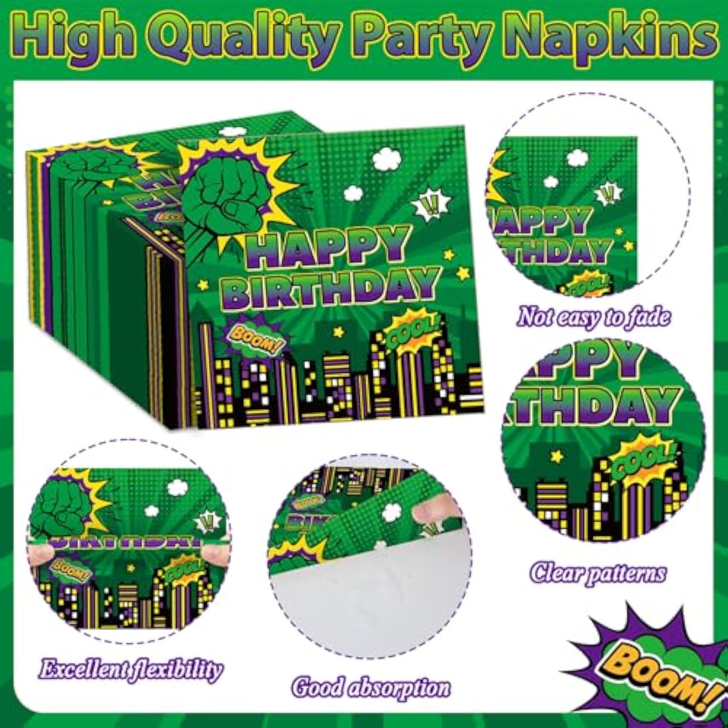 96Pcs Green Hero Paper Plates And Napkins Super Theme Birthday Party Supplies Green Hero Disposable Dinnerware Tableware Set For Kid Cartoon City Cityscape Baby Shower Table Party Decoration Serve 24