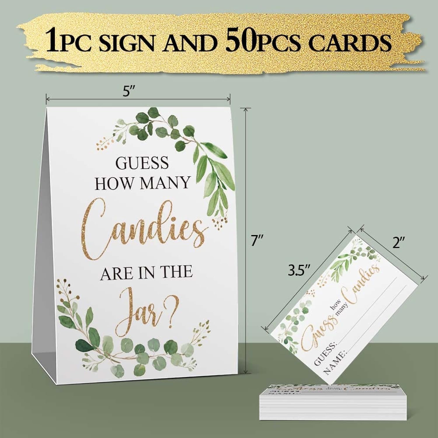 Guess How Many Candies Are In The Jar, Eucalyptus Baby Showers Game Set(1 Sign And 50 Guessing Cards), Green Leaf Baby Shower Insert Ticket?Bridal Showers Decorations, Birthday Party