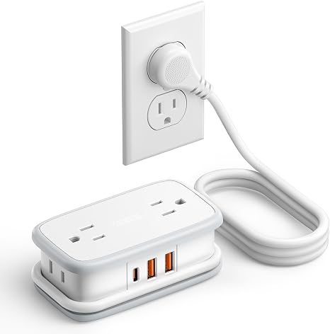 20W Travel Power Strip 4 Outlets 3 USB 1 USB C 4 Ft Extension Cord Flat Plug