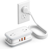 20W Travel Power Strip 4 Outlets 3 USB 1 USB C 4 Ft Extension Cord Flat Plug