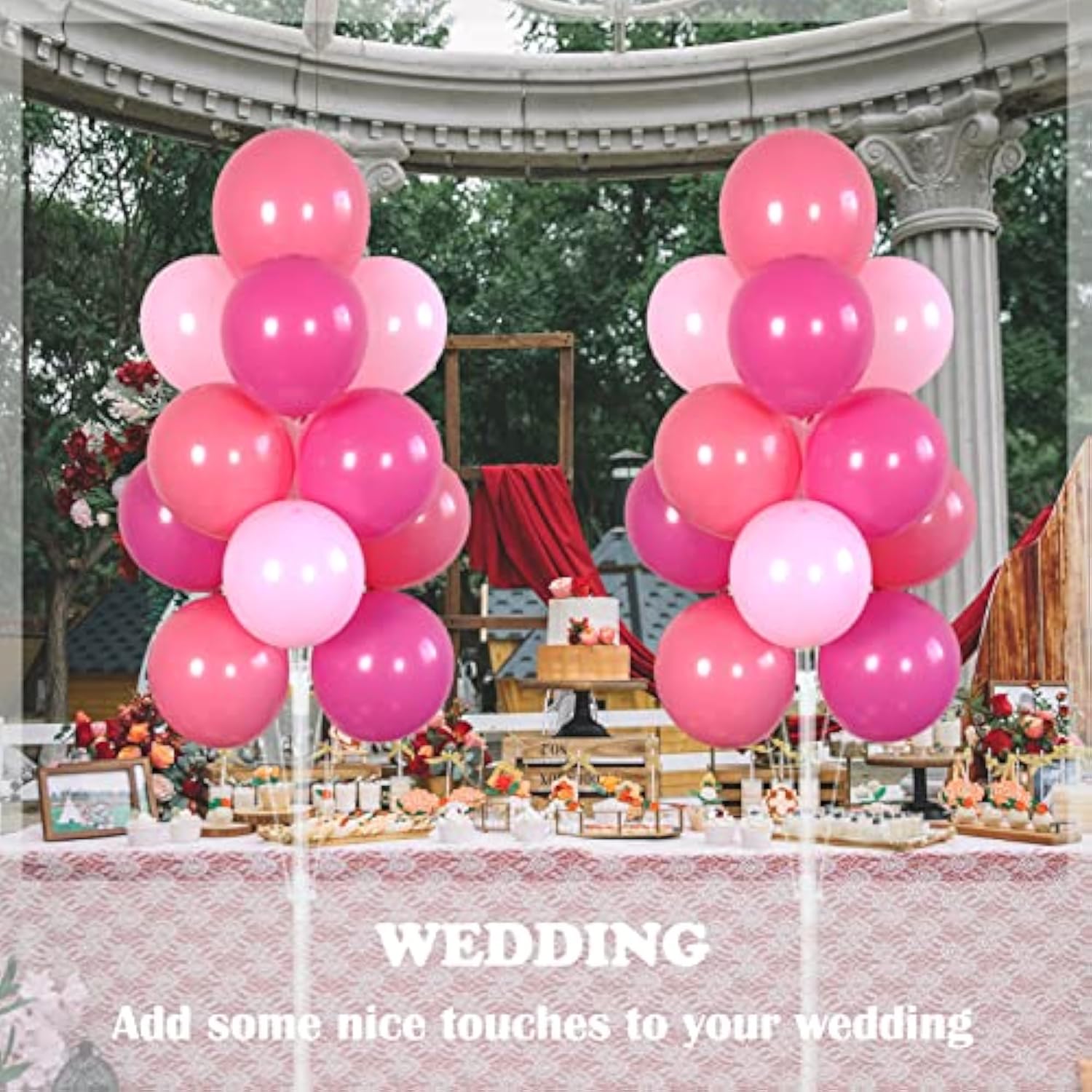 Balloon Column Kit Set Of 2 With Balloons Included - Balloon Tower With Stand, Base, And Pole,Backdrop Decoration For Wedding, Baby Shower, Birthday Party, Or Bachelorette Parties (Pink)