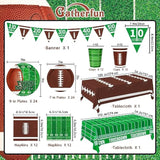 Football Party Supplies Kit Serve 24,Includes Dinner Plates, Dessert Napkins, Cups,Banner And Touchdown Tablecloth For Birthday Gameday Tailgate Decorations, Green (2023053002)