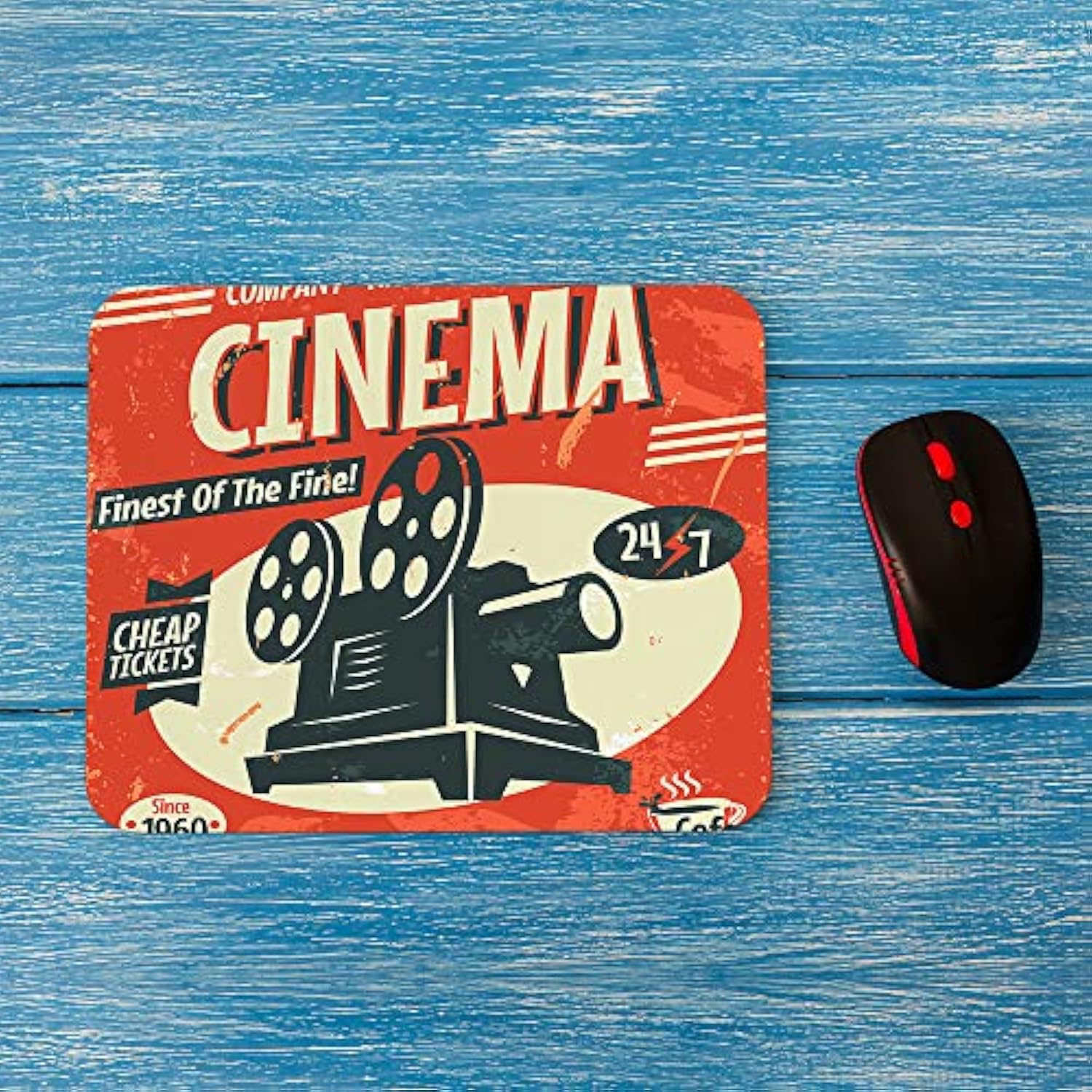 Cinema Poster Square Mousepads Desktop Notebook Mouse Mat Grunge Cinema Movie Projector Theater Mouse Pads For Working And Gaming Office Accessories Desk 9.5X7.9 Inch