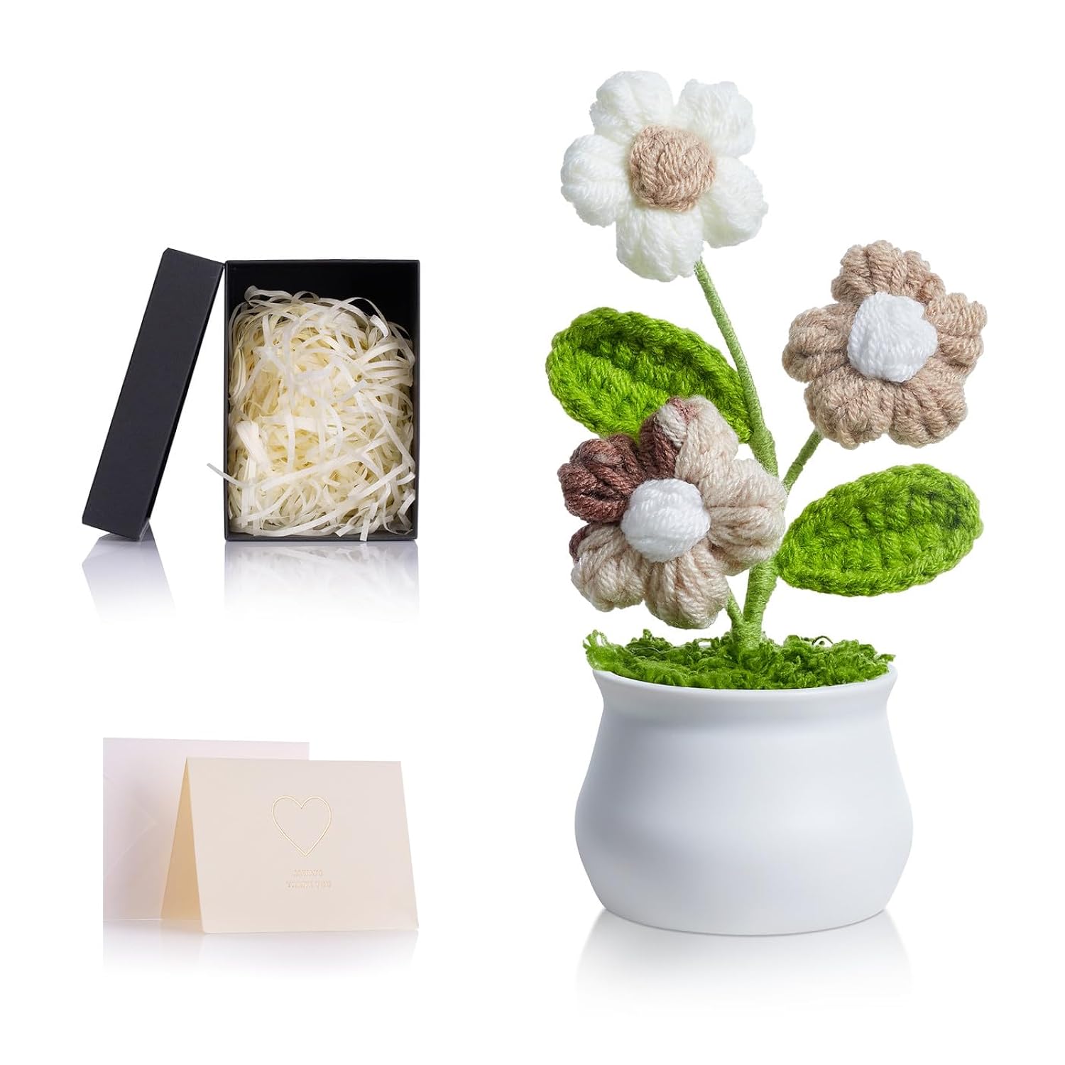 Brown Crochet Flowers Handmade Puff Knitted Flowers For Teacher Christmas Anniversary Valentine'S Day Crochet Gifts For Women